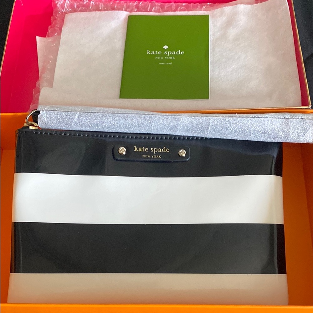 Kate Spade Black and White Striped Clutch/Wristlet NIB